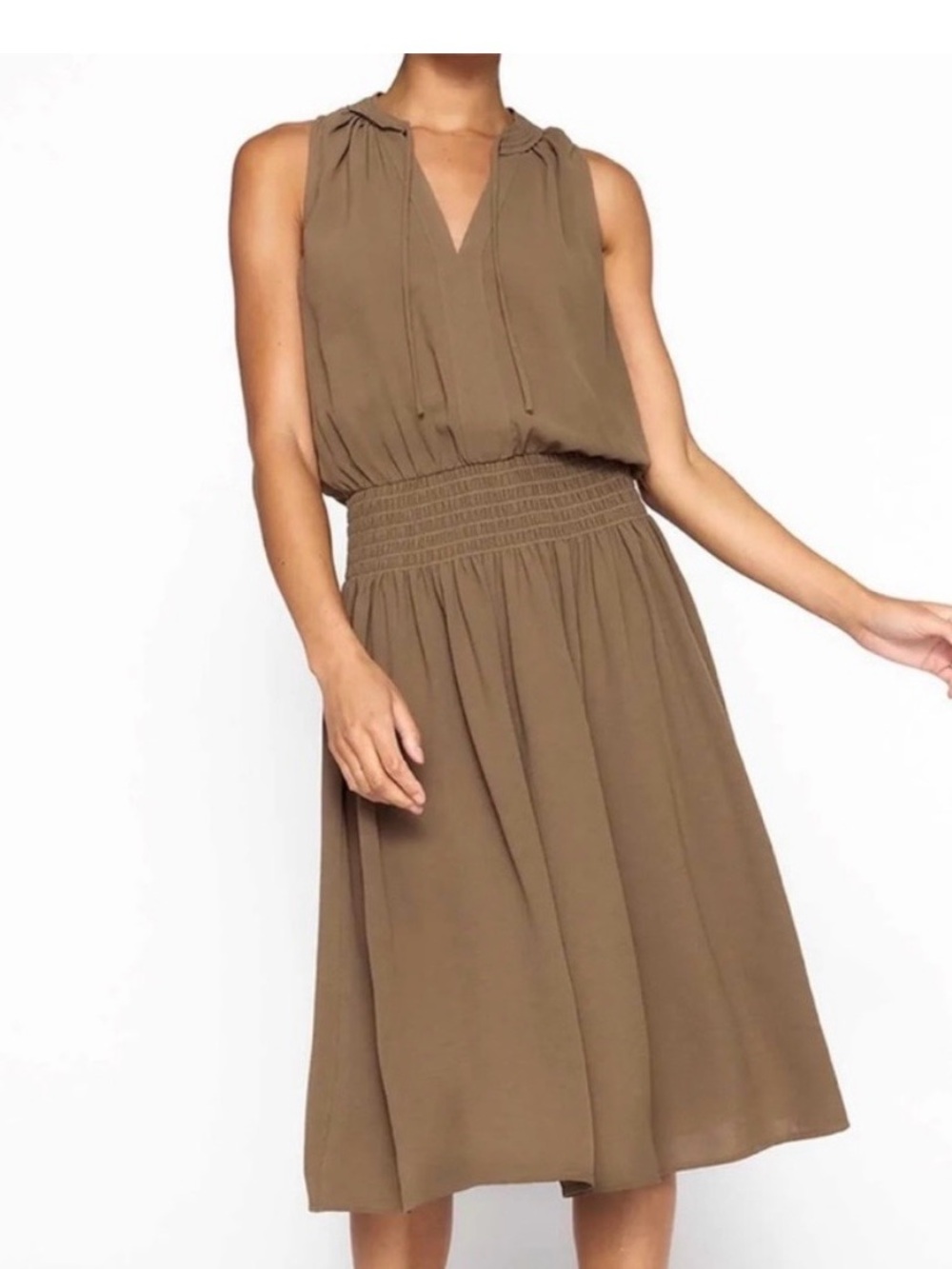 Brochu Walker Francine Dress – Olive/Taupe Sleeveless Smocked Midi Dress Size M - Picture 8 of 8